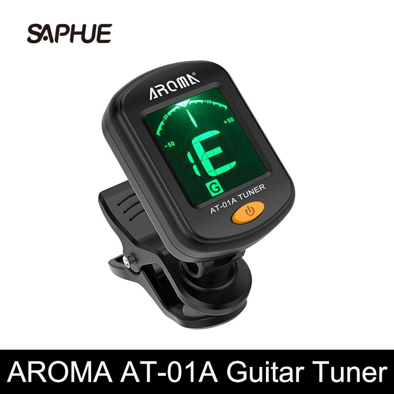 AROMA AT-01A Guitar Tuner Rotatable Clip-on Tuner LCD Display for Chromatic Acoustic Guitar Bass Ukulele Black Guitar Parts